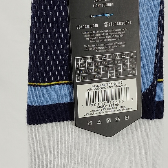NWT Stance x NBA Memphis GRIZZLIES SHORTCUT 2 Crew Socks Size L 9-13 - Picture 12 of 12